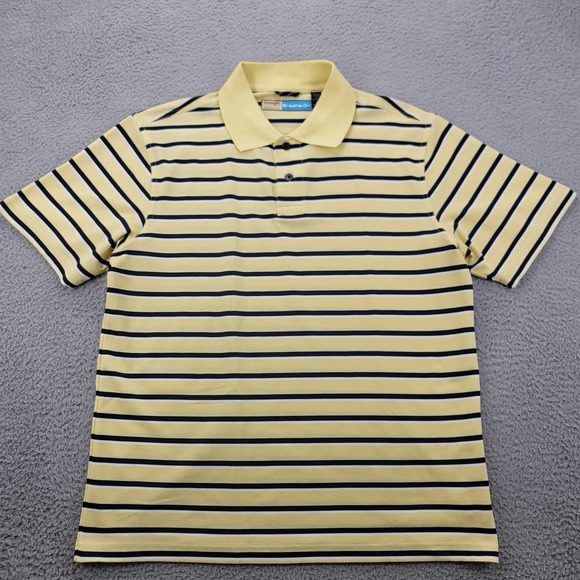 Wrangler Shirt Mens Medium Yellow Striped Breathe Dri Polo Golf Short Sleeve - Picture 1 of 15